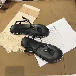 Studded Hoop Accent Split Toe Sandals