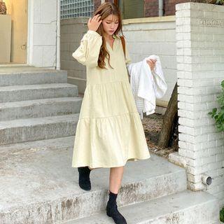 Plus Size Open-placket Midi Tiered Dress