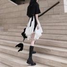 Set: Elbow-sleeve Asymmetric Top + A-line Skirt