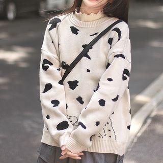 Round Neck Dog Jacquard Oversized Sweater