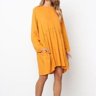 Long-sleeve Button-up Shift Dress