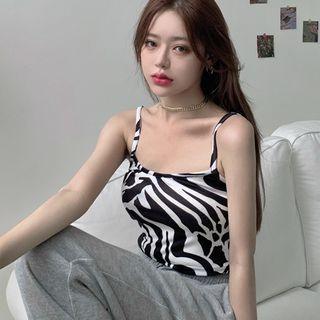 Spaghetti Strap Zebra Print Top Zebra Pattern - White & Black - One Size