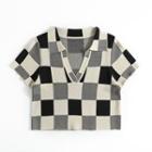 Short-sleeve Checkered Knit Polo Shirt