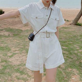 Short Sleeve Plain Cargo Romper