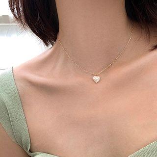 Faux Pearl Heart Pendant Necklace Gold - One Size