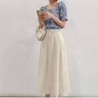 Short-sleeve Floral Print Blouse / Midi A-line Skirt / Set
