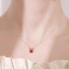 Deer Faux Crystal Necklace Wine Red & Silver - One Size