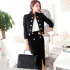 Double Breasted Jacket / Midi Fitted Skirt