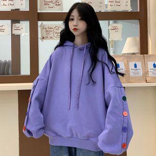Buttoned Sleeve Hooded Sweatshirt