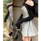 Long-sleeve Plain Shawl / Sleeveless Print Dress