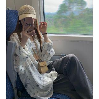 Long-sleeve Print Loose-fit Shirt Off-white - One Size