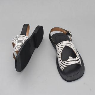 Zebra Print Heart Cutout Slingback Flat Sandals