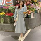Twist-front Cropped Sweater / Spaghetti Strap Midi A-line Dress