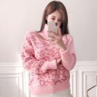 Turtleneck Leopard Print Sweater Pink - One Size