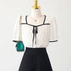 Square-neck Two Tone Bow Blouse