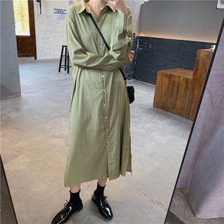 Single-breasted Plain Maxi Shirtdress