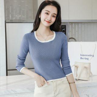 Contrast Trim Plain Knit Top