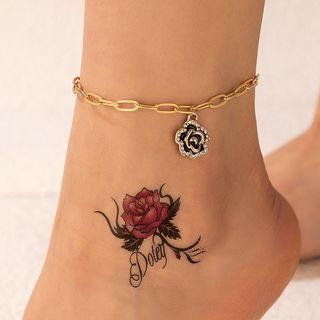 Rhinestone Flower Charm Anklet 22212 - Gold - One Size