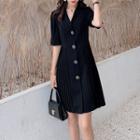 Short-sleeve Buttoned Pleated Dress