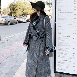 Plaid Tie-front Long Coat