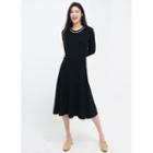 Contrast-trim Flared Midi Knit Dress