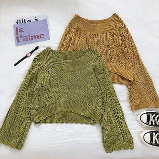 Pointelle Long-sleeve Cropped Knit Top