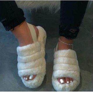 Fluffy Platform Slingback Sandals