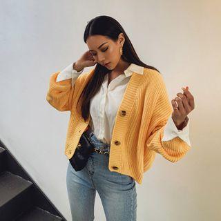Cropped Oversized Rib-knit Cardigan