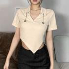 Asymmetric V-neck Plain Top