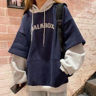 Long-sleeve Mock Two Piece Printed Hoodie