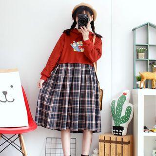 Plaid Panel Printed Hoodie Dress