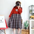 Plaid Panel Printed Hoodie Dress