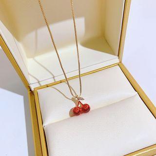 Cherry Faux Gemstone Pendant Stainless Steel Necklace Gold - One Size