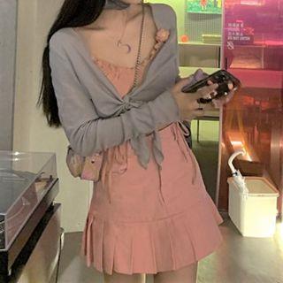 Tied Cardigan / Cropped Camisole Top / Mini Skirt