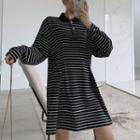 Long-sleeve Striped Mini Polo Dress