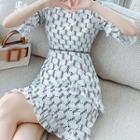 Elbow-sleeve Pattern Mini A-line Dress
