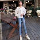 Balloon-sleeve Blouse / Ripped Washed Skinny Jeans / Set