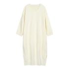 V-neck 3/4-sleeve Midi Knit Dress Almond - One Size