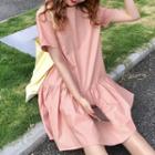 Ruffle Hem Short-sleeve Shift Dress Pink - One Size