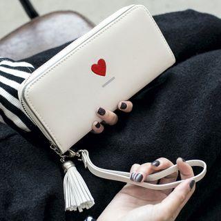 Tassel Embroidered Faux Leather Long Wallet