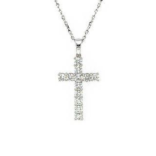 18k White Gold Cross Dangling Pendant With Diamonds One Size