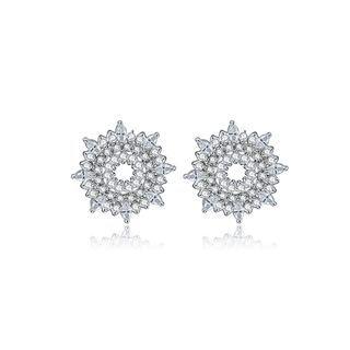Simple Bright Geometric Round Stud Earrings With Cubic Zirconia Silver - One Size