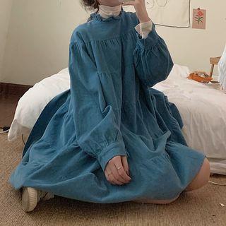 Lantern-sleeve Corduroy Dress / Mock Neck Plain Top