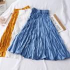 Elastic-waist Embossed A-line Skirt