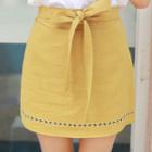 Tie-front Embroidered Mini Skirt