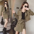 Set: Double-breasted Cropped Jacket + Slit A-line Skirt