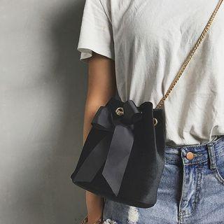 Ribbon Detail Velvet Bucket Bag