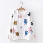 Cat Print Hooded Sweater As Shown In Figure - One Size