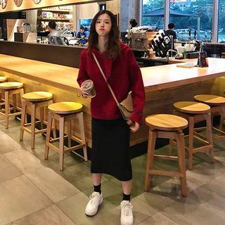 Set: Plain Hoodie + Straight Fit Midi Skirt