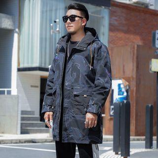 Hooded Print Trench Coat